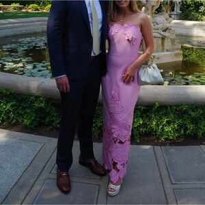 Leo Lin Rayna appliqué bustier maxi dress flamingo
